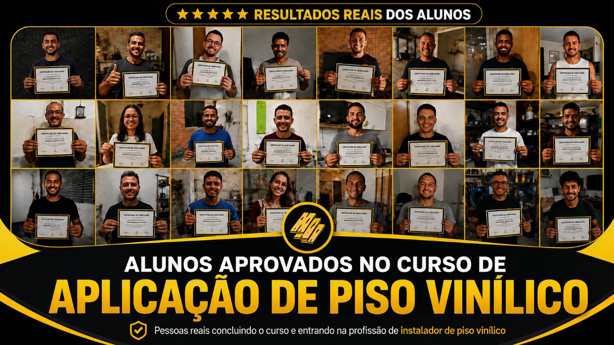Alunos formados no curso de aplicação de piso vinílico